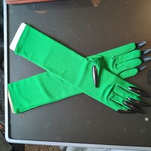 Witchy Woman's Long Green Gloves With Long Black Claws Halloween
